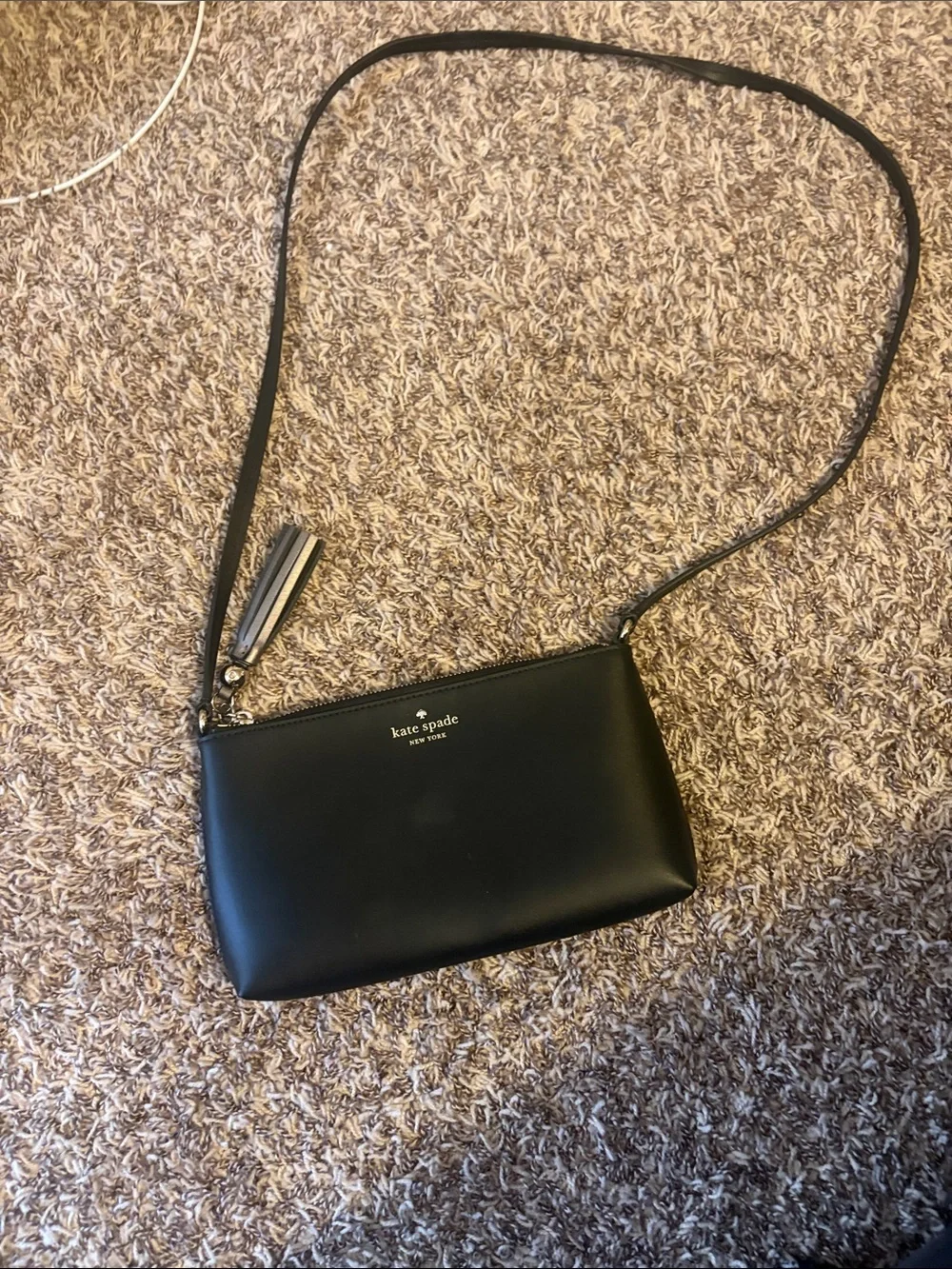 kate spade Black Leather Crossbody Wristlet with Tassel